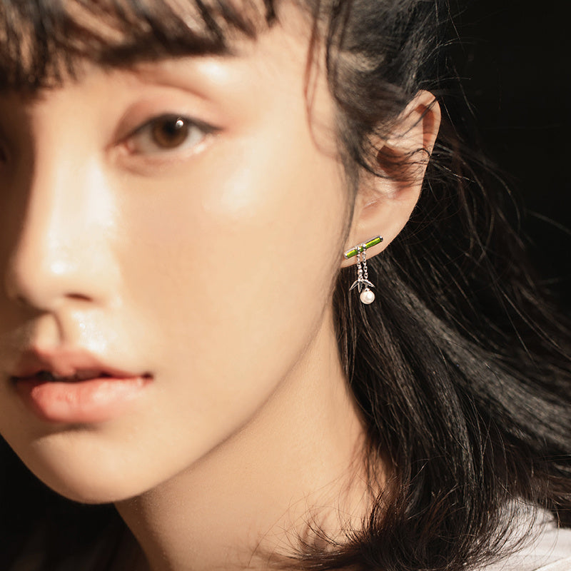 Bamboo children silver needle pearl simple Earrings