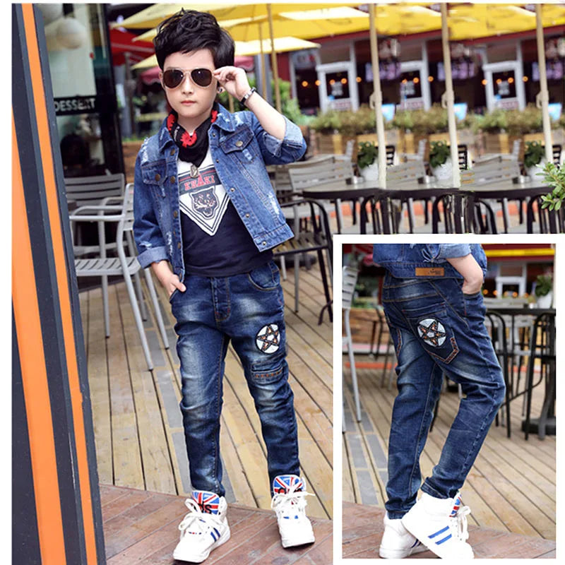 2024 New Teenage Boys Jeans 3-10 Years Spring Autumn Fashion Slim Thick Sport Trousers For Kids Children Handsome Casual Pants