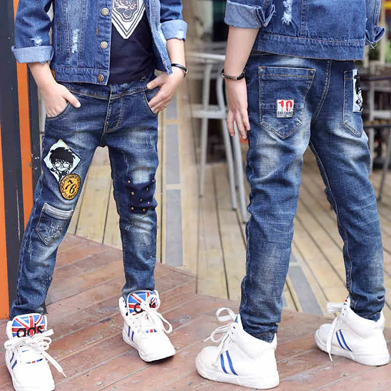 2024 New Teenage Boys Jeans 3-10 Years Spring Autumn Fashion Slim Thick Sport Trousers For Kids Children Handsome Casual Pants