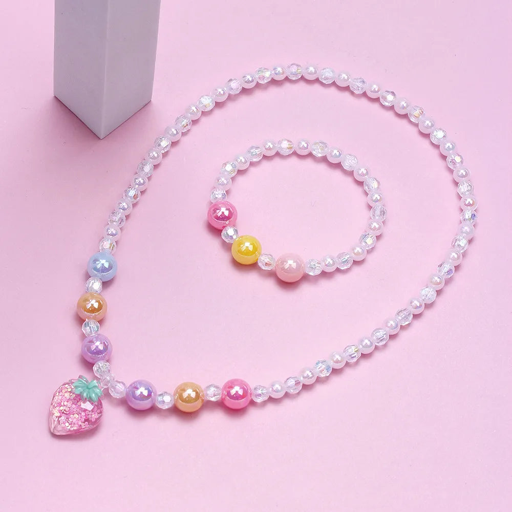 DIY Children Sweet Necklace Bracelet Set Candy Colorful Beaded Girls Necklace Jewelry Wholesale