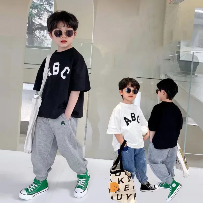 New Half Sleeve Crew Neck Fashion Children T Shirts Boys Clothing Printing English Kids Clothes Summer Cute Baby Tops