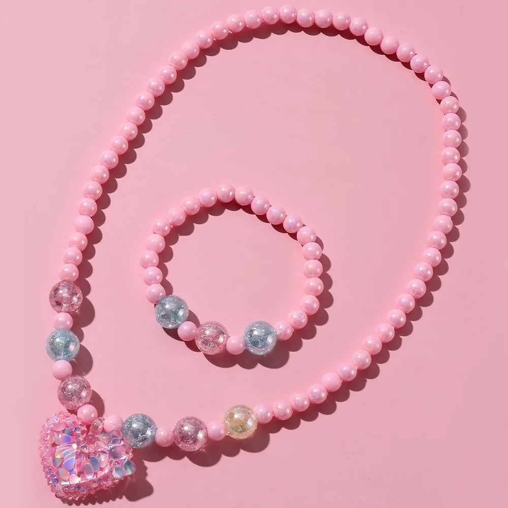 DIY Children Sweet Necklace Bracelet Set Candy Colorful Beaded Girls Necklace Jewelry Wholesale