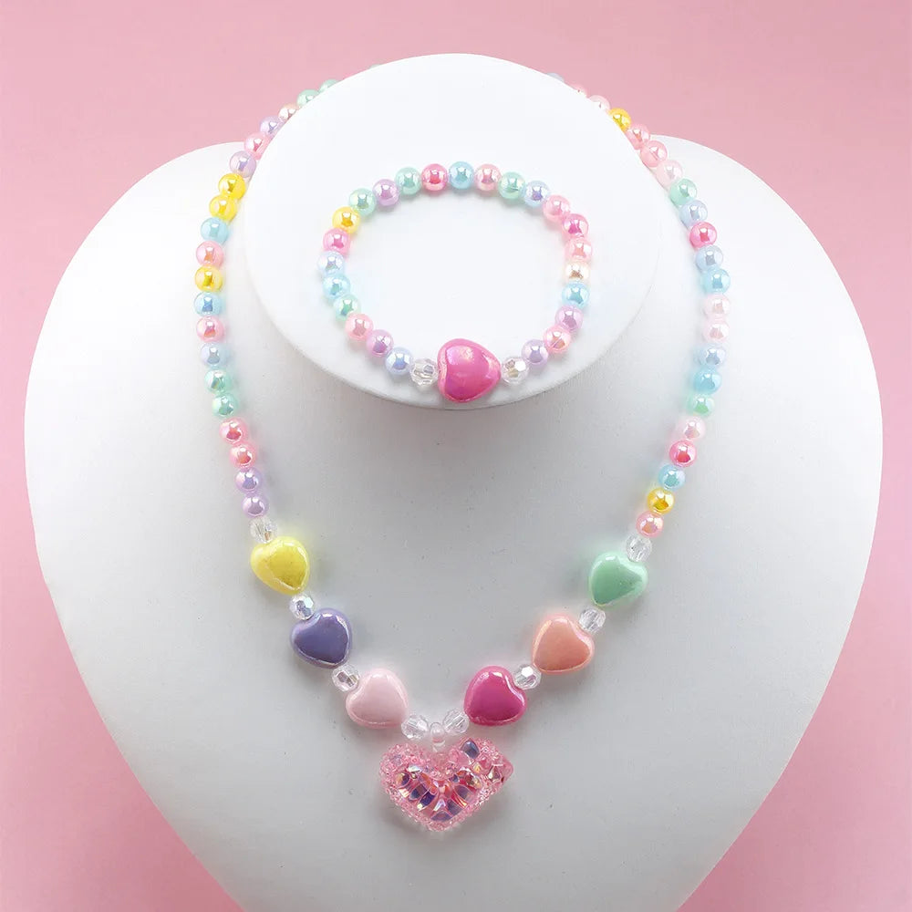 DIY Children Sweet Necklace Bracelet Set Candy Colorful Beaded Girls Necklace Jewelry Wholesale
