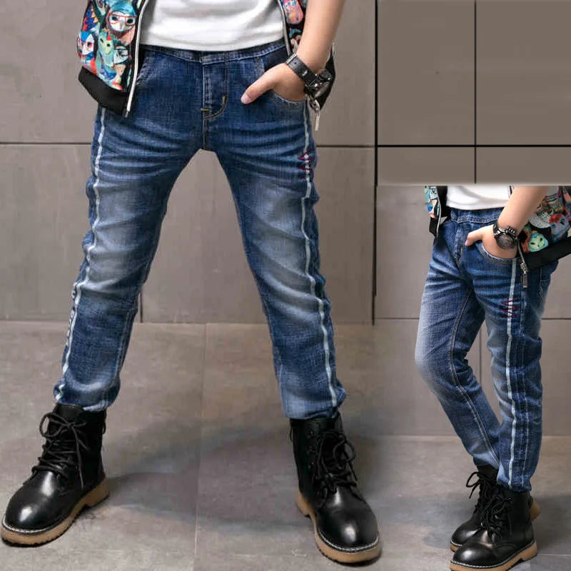 2024 New Teenage Boys Jeans 3-10 Years Spring Autumn Fashion Slim Thick Sport Trousers For Kids Children Handsome Casual Pants