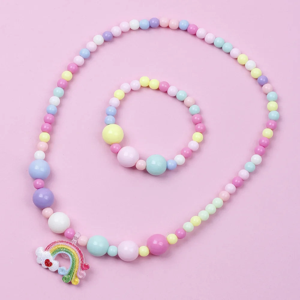 DIY Children Sweet Necklace Bracelet Set Candy Colorful Beaded Girls Necklace Jewelry Wholesale