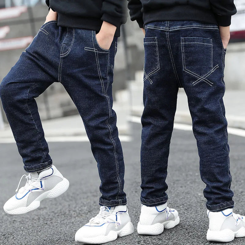 2024 New Teenage Boys Jeans 3-10 Years Spring Autumn Fashion Slim Thick Sport Trousers For Kids Children Handsome Casual Pants