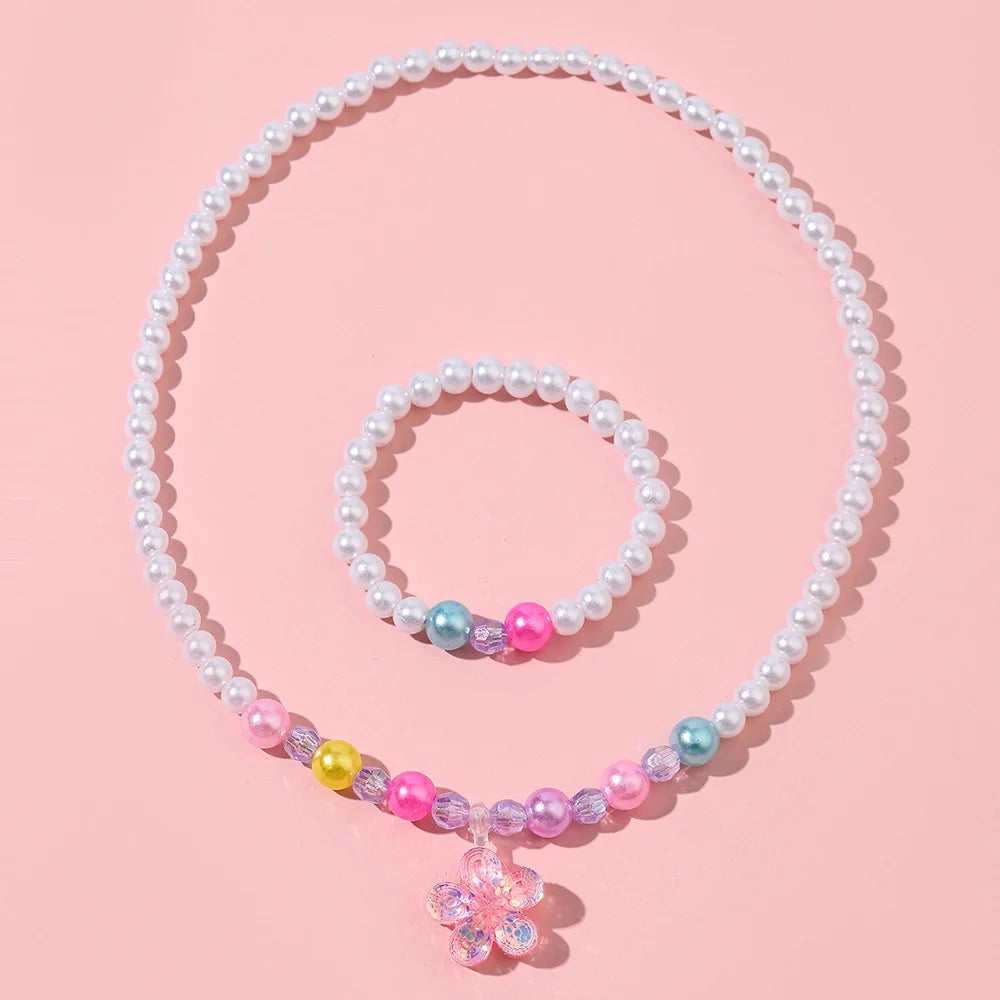 DIY Children Sweet Necklace Bracelet Set Candy Colorful Beaded Girls Necklace Jewelry Wholesale
