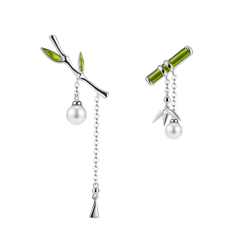 Bamboo children silver needle pearl simple Earrings