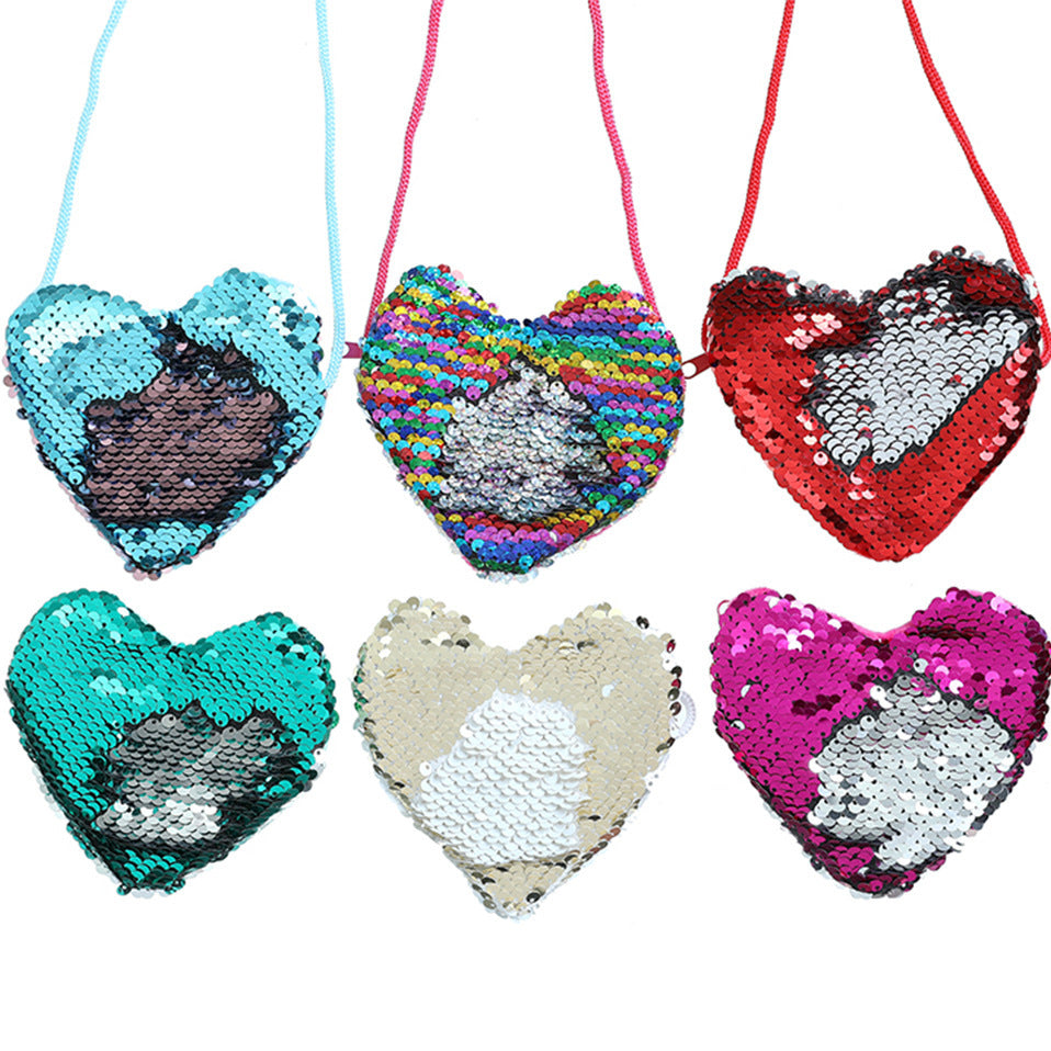 Sequined purse love lanyard shoulder diagonal package