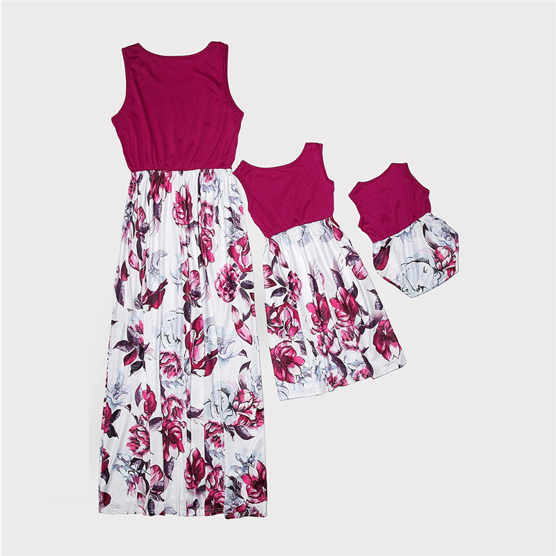 Long skirt sleeveless mom children's dress