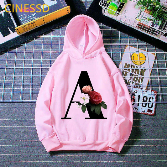 2020 new winter A-T English Alphabet flowers Print cap sweatshirt for children pink girls hoodie thick kids teens boys clothes