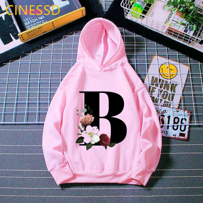 2020 new winter A-T English Alphabet flowers Print cap sweatshirt for children pink girls hoodie thick kids teens boys clothes