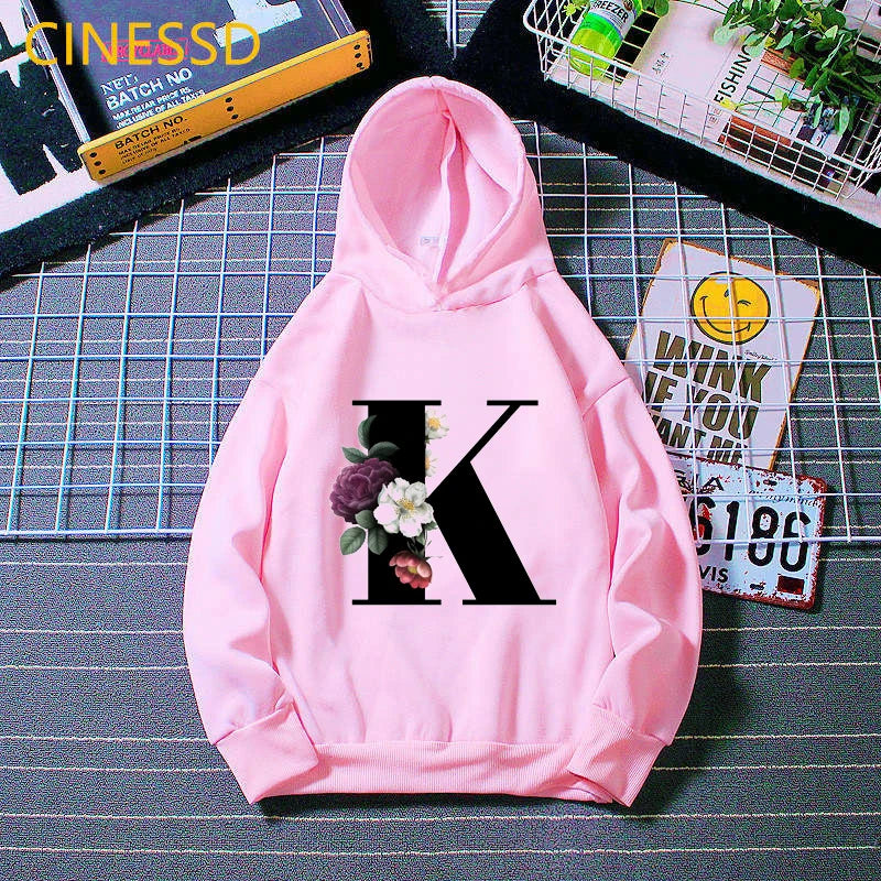 2020 new winter A-T English Alphabet flowers Print cap sweatshirt for children pink girls hoodie thick kids teens boys clothes