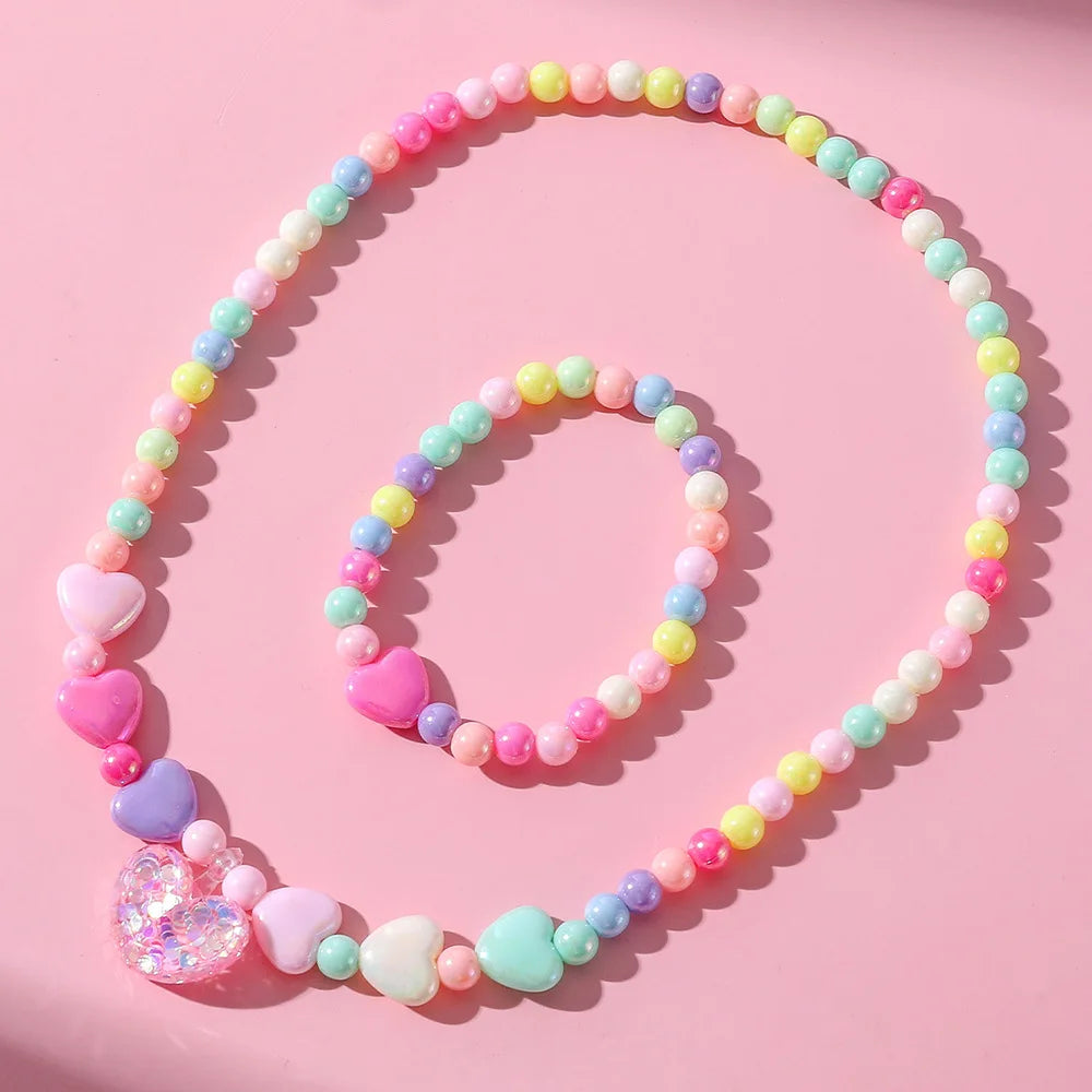 DIY Children Sweet Necklace Bracelet Set Candy Colorful Beaded Girls Necklace   Jewelry Wholesale