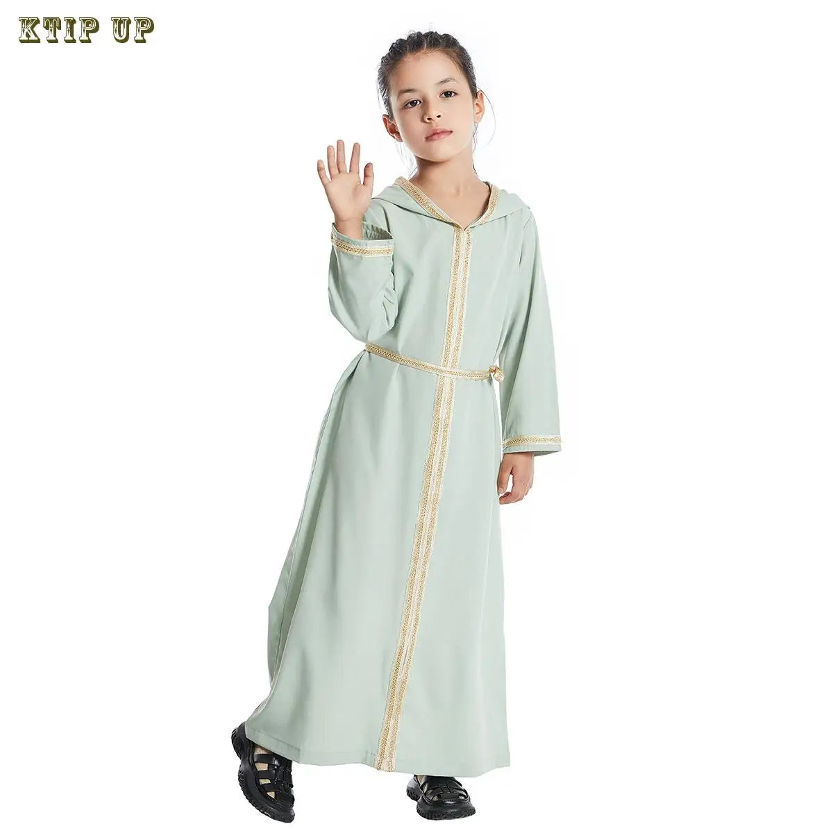 Fashion Casual Girls Kids Muslim Long Dress Islamic Clothing Dubai Abayas Children Eid Ramadan Robe Arab Jilbab Gown