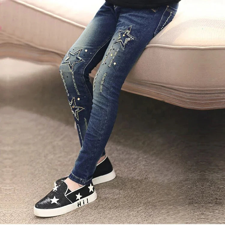 2023 Autumn Children's Clothes Girls Jeans Casual Slim Thin Denim Baby Girl Jeans For Girls Big Kids Jeans Long Trousers