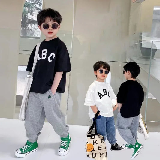 New  Half Sleeve Crew Neck Fashion Children T Shirts Boys Clothing Printing English Kids Clothes Summer  Cute Baby Tops