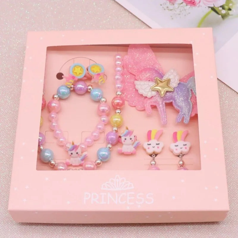 8pcs/set Baby Girls Beads Necklace Set Rainbow Unicorn Pendant