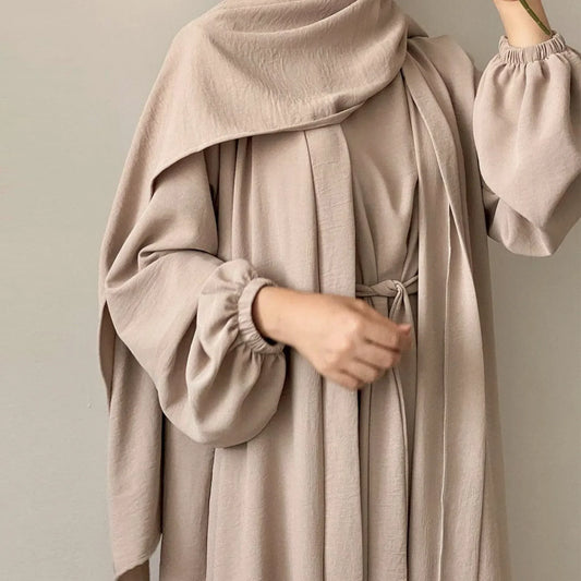 Ramadan 2 Piece Abaya Set Kimono with Matching Inner Dress Muslim Abayas for Women Dubai Turkey Modest Islam Hijab Outfit Kaftan