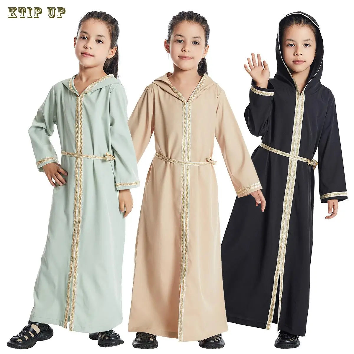 Fashion Casual Girls Kids Muslim Long Dress Islamic Clothing Dubai Abayas Children Eid Ramadan Robe Arab Jilbab Gown