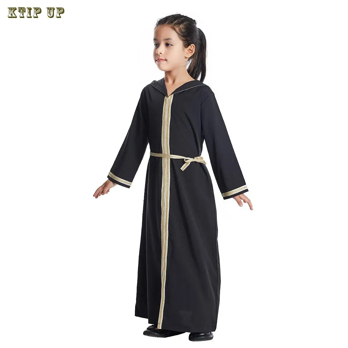 Fashion Casual Girls Kids Muslim Long Dress Islamic Clothing Dubai Abayas Children Eid Ramadan Robe Arab Jilbab Gown