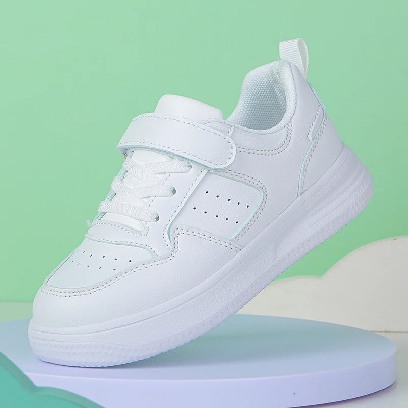 Kid's School White Shoes Boys Girls Tennis Sports Running Sneakers Childrens Student Walking Leather Flat Casual Skateboard Shoe