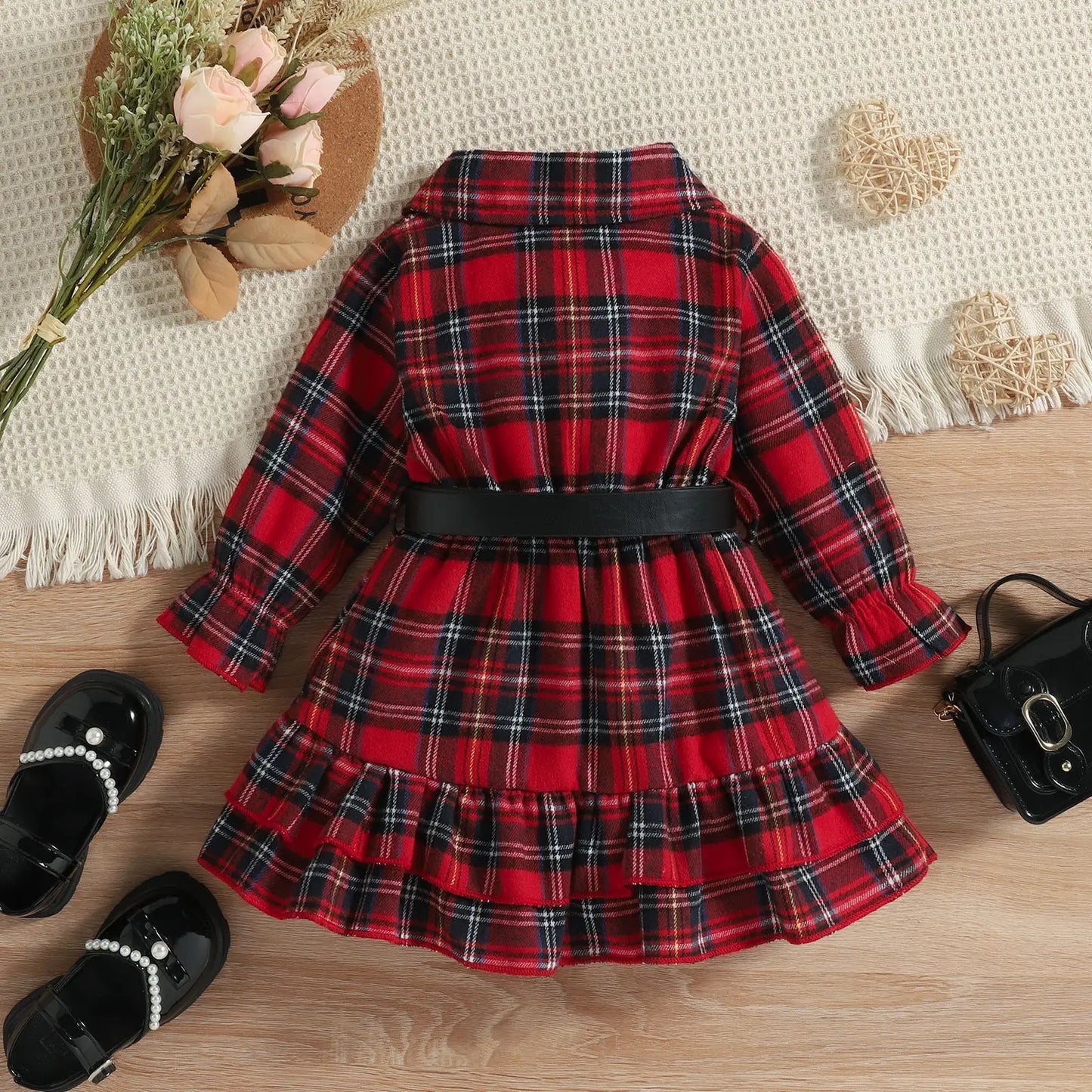 Kid Girl Dresses Autumn Winter Christmas Princess Brushed English Plaid Long Sleeve Dress+Belt Clothes Baby Girls Dress Outfits