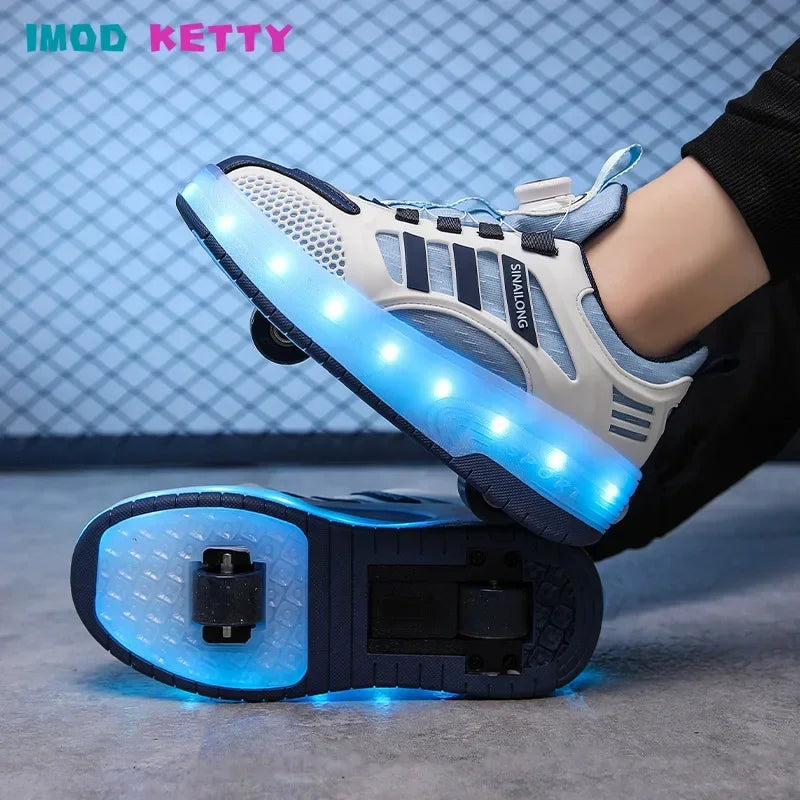 Autumn Outdoor Parkour Roller Skate Shoes Sports Childrens Kids Boys Girls USB Charging Glowing Casual Sneakers Led Light Wheels