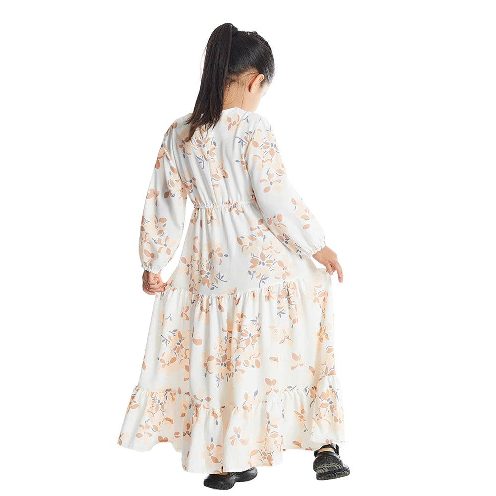 Children Abaya Muslim Kids Floral Printed Long Maxi Dress Dubai Kaftan