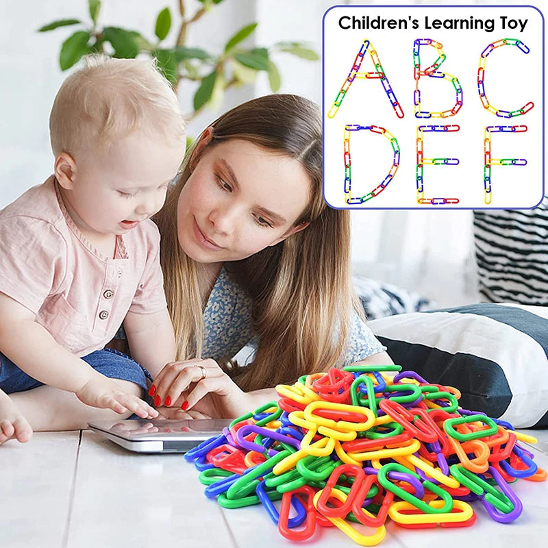 Children Geometric Chain Buckle Building Blocks Educational Toys Rainbow C-Clip Hook Chain Children Action Training Toys