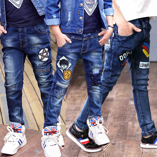 2024 New Teenage Boys Jeans  3-10 Years Spring Autumn Fashion Slim Thick Sport Trousers For Kids Children Handsome Casual Pants