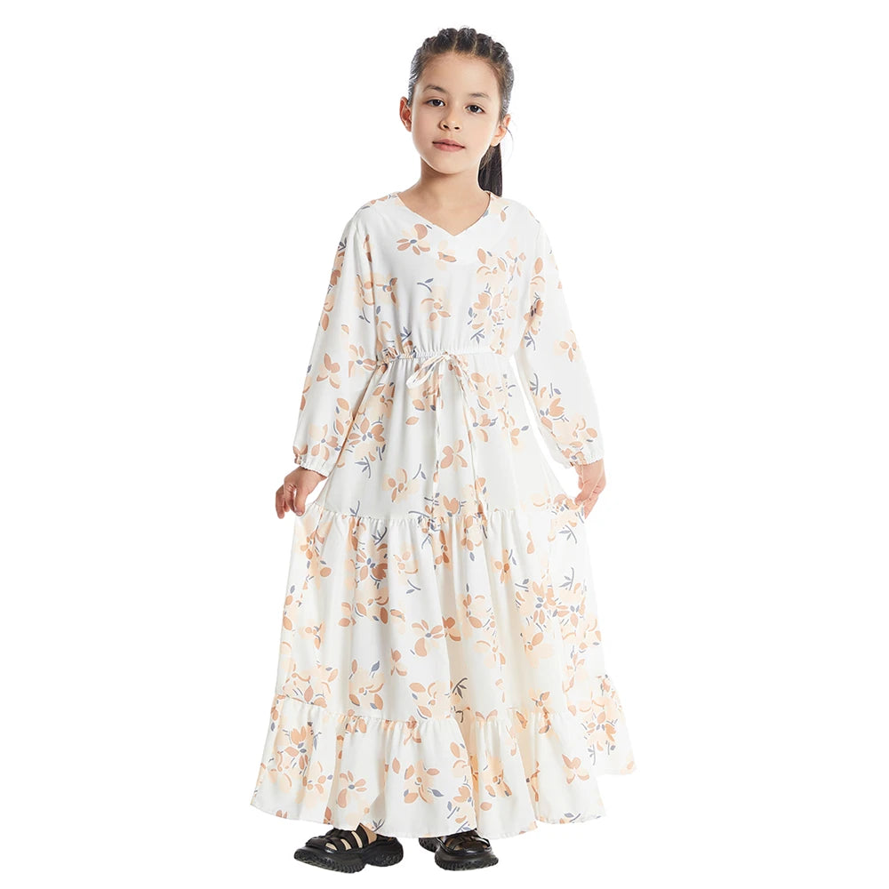 Children Abaya Muslim Kids Floral Printed Long Maxi Dress Dubai Kaftan