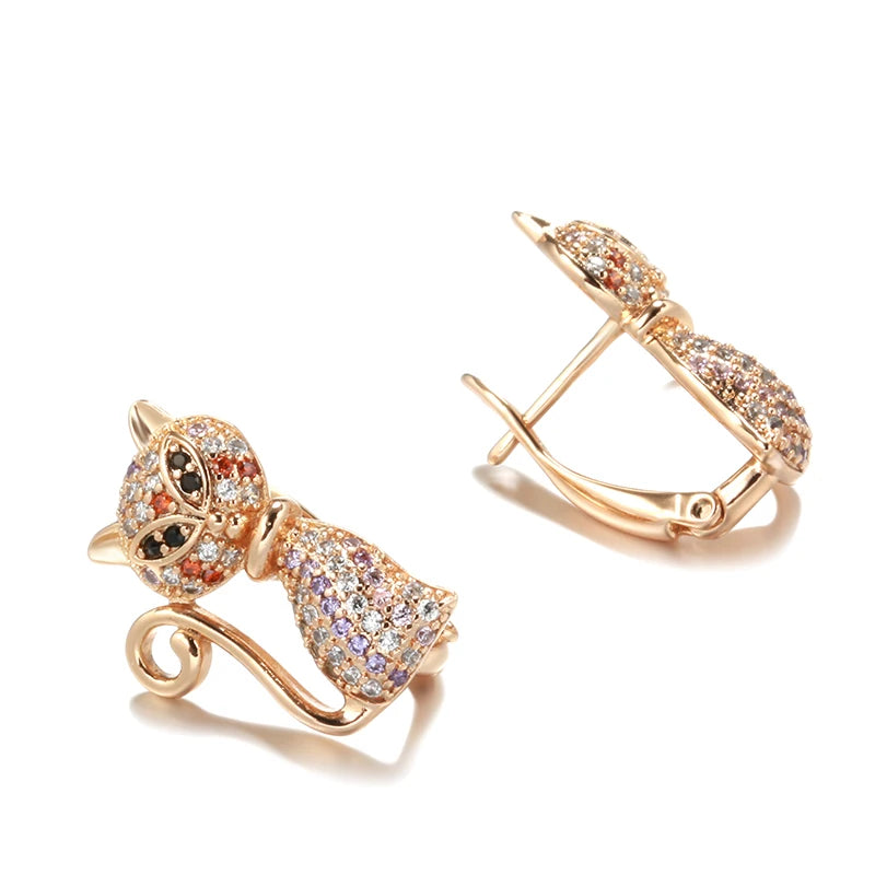 Kinel Fashion 585 Rose Gold Cute Cat Earrings For Girls