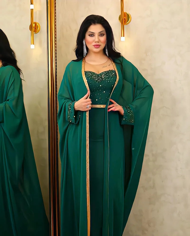 Arabic Abaya Dubai Muslim Kaftan Maxi Dress Women Luxury 2 PCS Sets Caftan Marocain