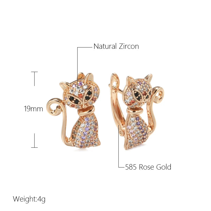 Kinel Fashion 585 Rose Gold Cute Cat Earrings For Girls