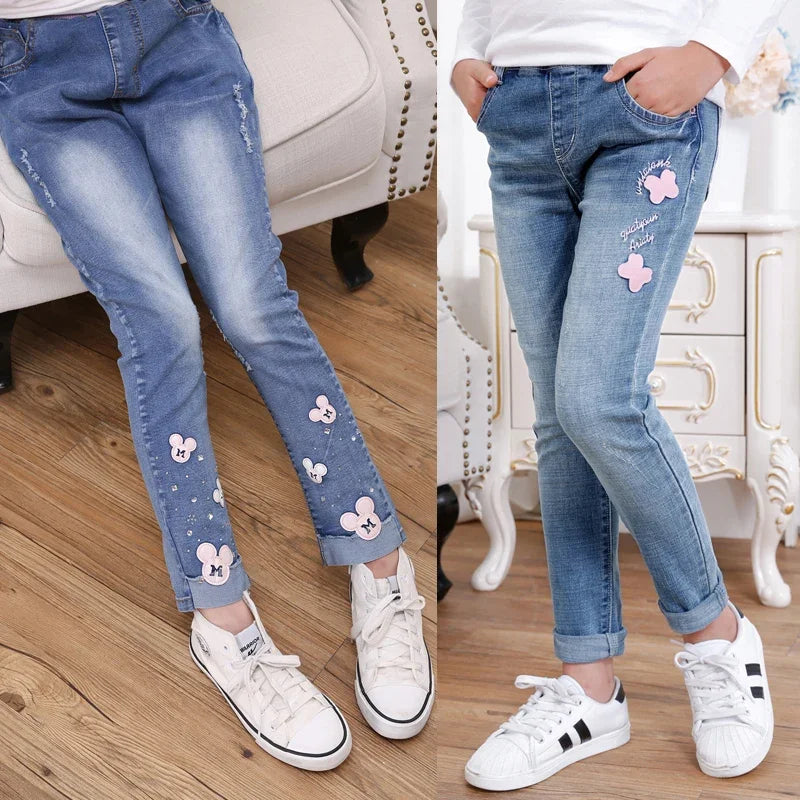 2023 Autumn Children's Clothes Girls Jeans Casual Slim Thin Denim Baby Girl Jeans For Girls Big Kids Jeans Long Trousers