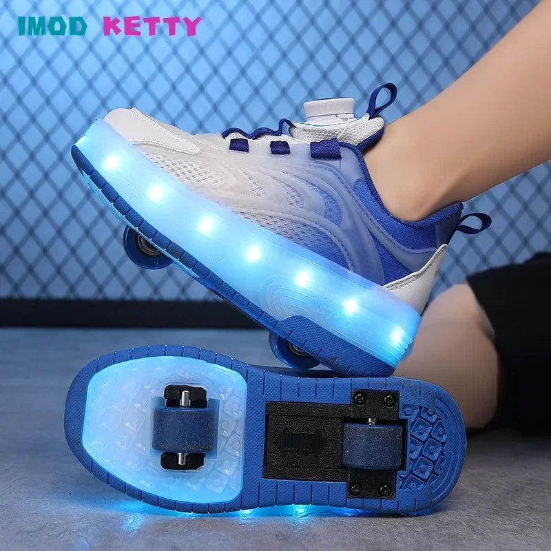 Autumn Outdoor Parkour Roller Skate Shoes Sports Childrens Kids Boys Girls USB Charging Glowing Casual Sneakers Led Light Wheels