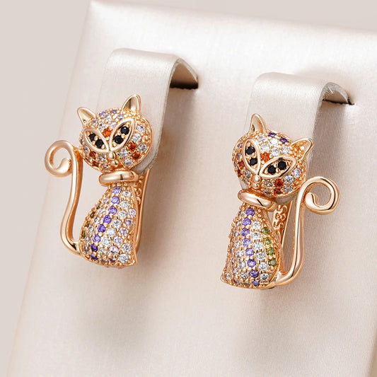 Kinel Fashion 585 Rose Gold Cute Cat Earrings For Girls