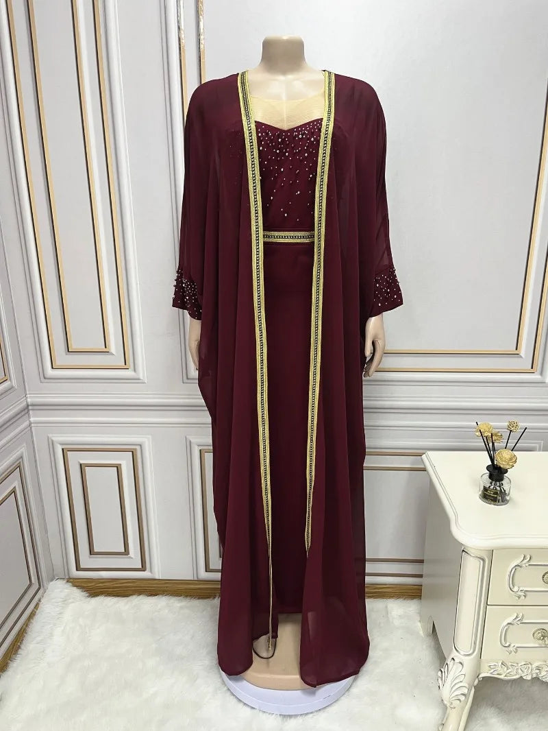 Arabic Abaya Dubai Muslim Kaftan Maxi Dress Women Luxury 2 PCS Sets Caftan Marocain