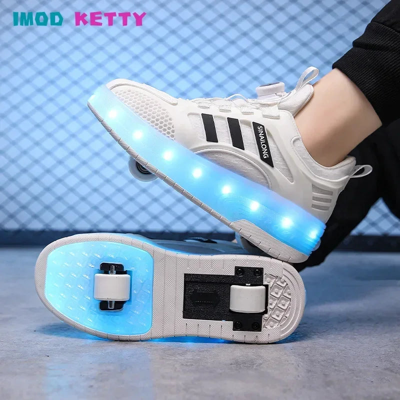 Autumn Outdoor Parkour Roller Skate Shoes Sports Childrens Kids Boys Girls USB Charging Glowing Casual Sneakers Led Light Wheels