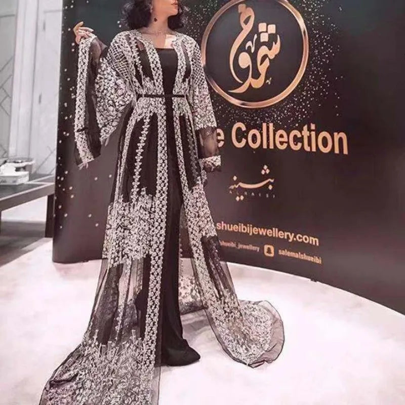 Dubai Muslim Abaya Dress Woman Luxury Sequins Embroidery Lace Ramadan Kaftan Islam Kimono Women Maxi Dress