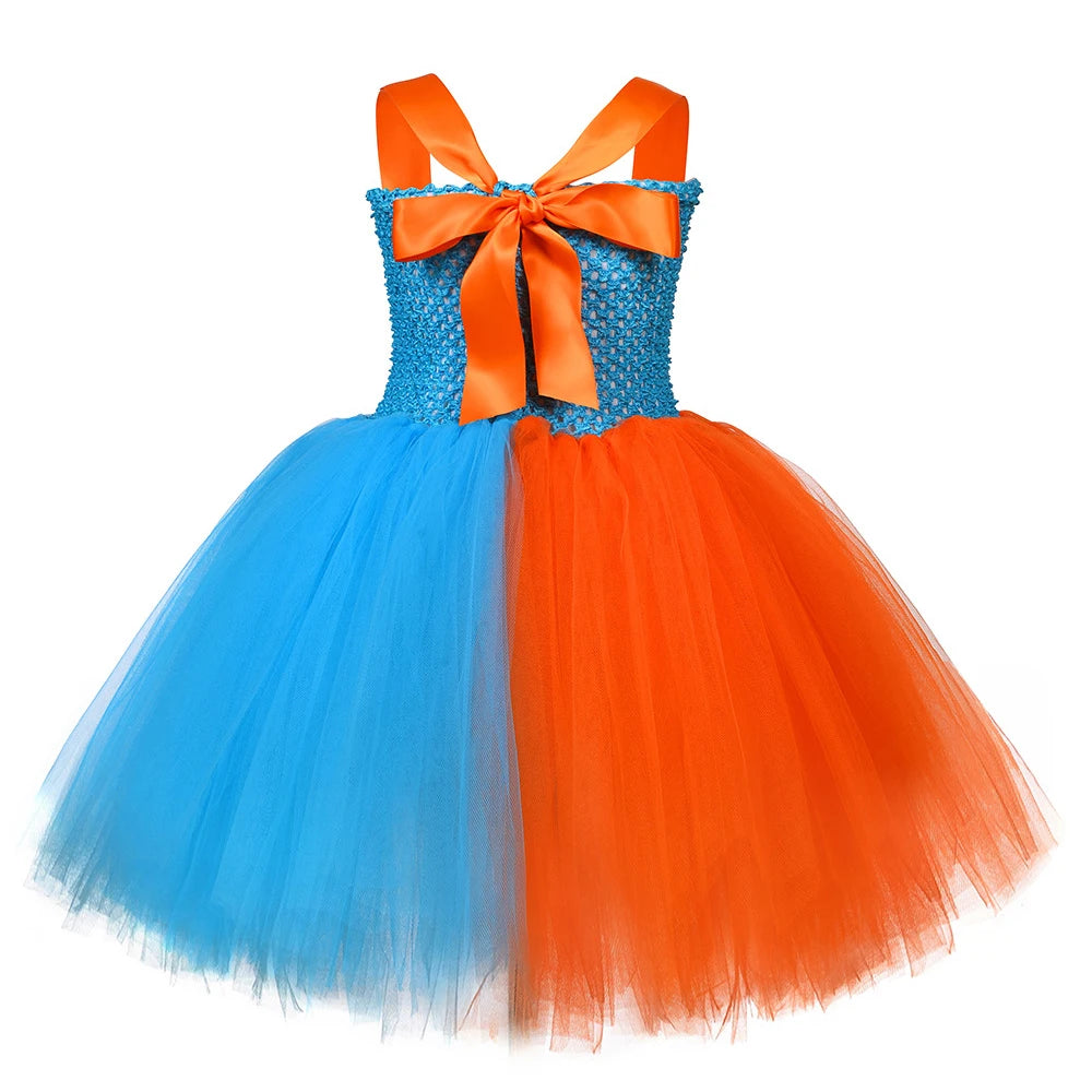 Baby Girls English Cartoons Dress Up Costumes for Kids Orange Skyblue Tutu Outfit with Hat Glasses Suspenders Children Clothes