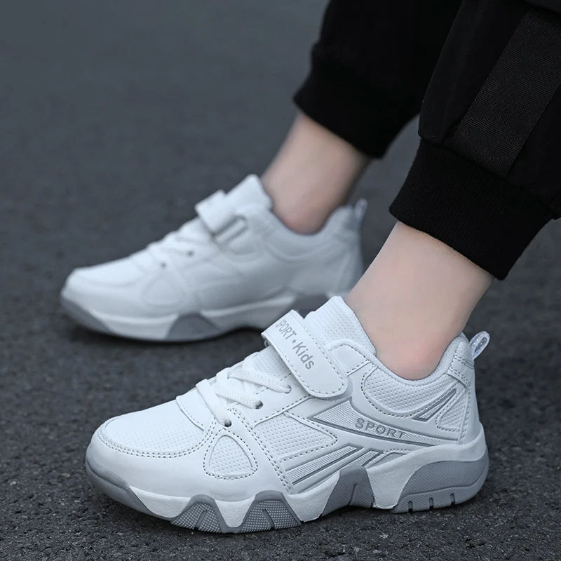 Kid's Spring Winter Leather Sneakers Soft Girl's Students Sports Walking White Casual Shoes Antiskid Waterproof for Childrens