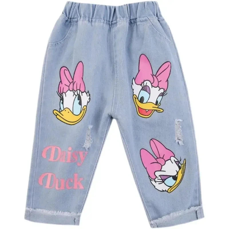 Spring Summer Children Cartoon Daisy Jeans Thin Baby Girls Loose Denim Pants Kids Fashion Casual Trousers for 2-6 Years