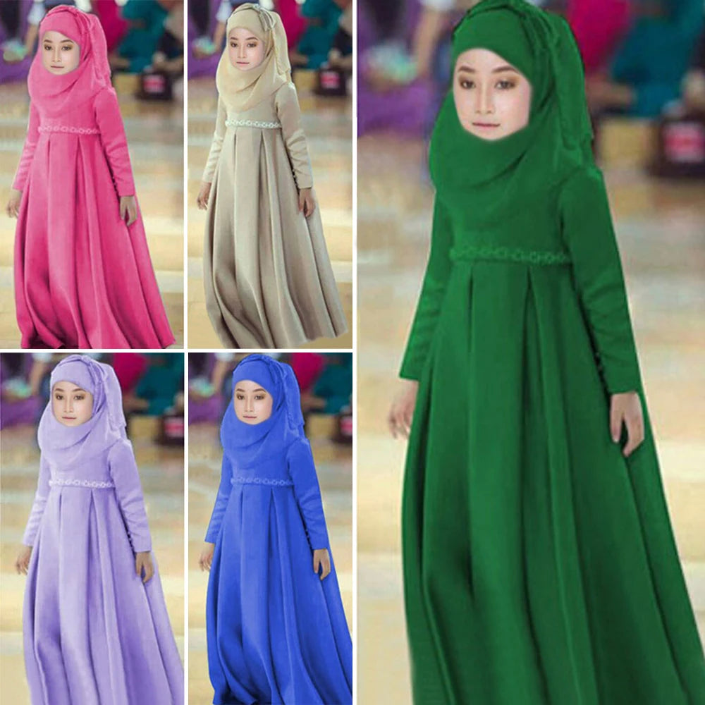 3pc Muslim Kids Girls Hijab Dress Prayer Garment Scarf Abaya Dubai Turkey Kaftan Arab Robe Niqab Burqa Khimar Caftan