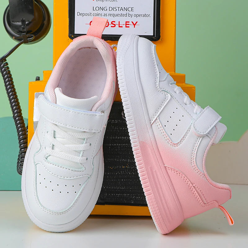 Kid's School White Shoes Boys Girls Tennis Sports Running Sneakers Childrens Student Walking Leather Flat Casual Skateboard Shoe