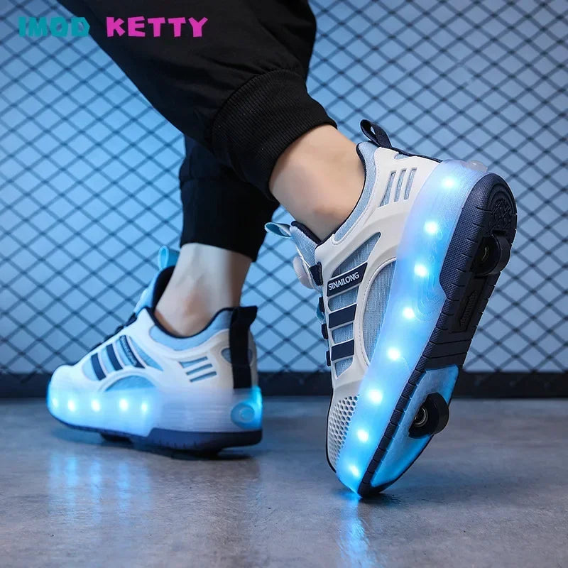 Autumn Outdoor Parkour Roller Skate Shoes Sports Childrens Kids Boys Girls USB Charging Glowing Casual Sneakers Led Light Wheels