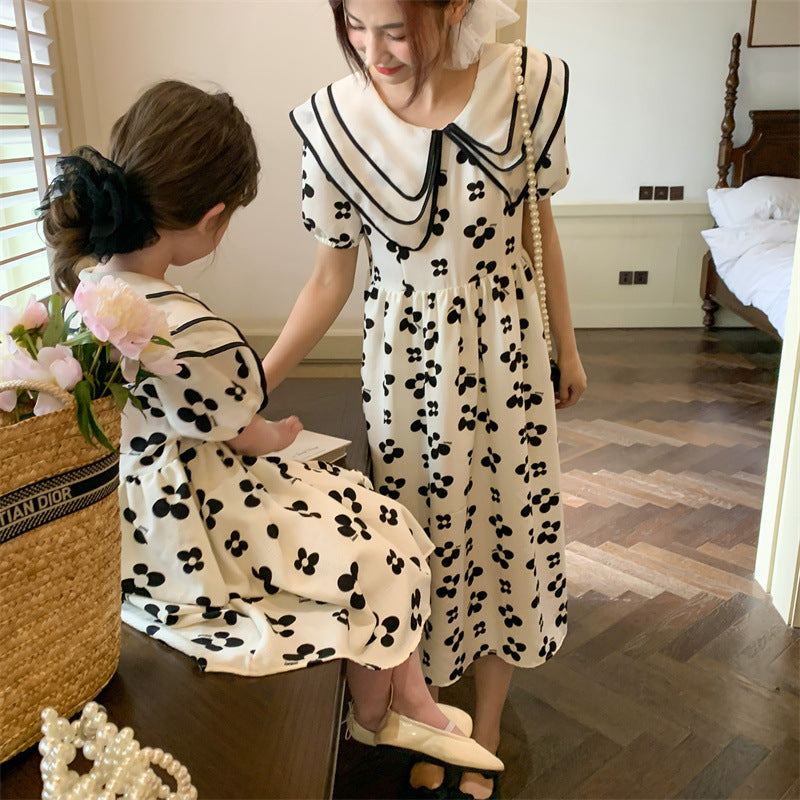 Mother And Daughter Personalized Lapel Print Dress