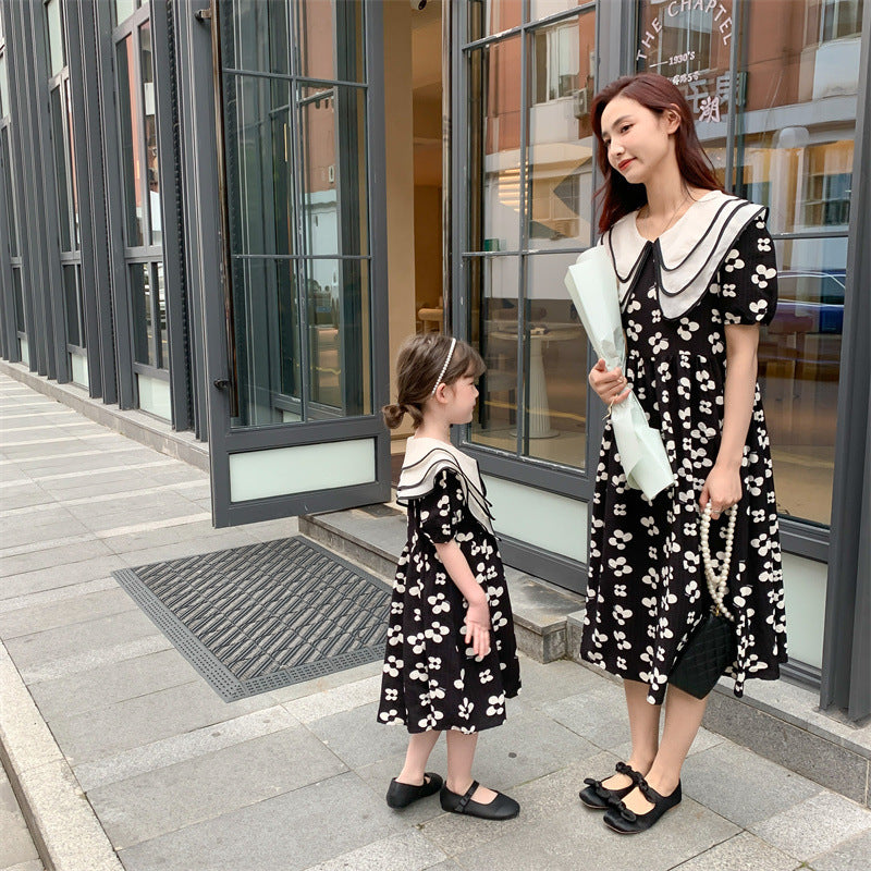 Mother And Daughter Personalized Lapel Print Dress